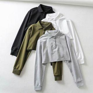 Polo-neck Cropped Sweatshirt