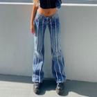 Frayed Trim Washed Straight Leg Jeans