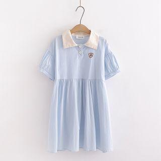 Short-sleeve Embroidered Contrast Collar A-line Dress