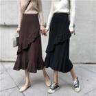 High-waist Ruffled Plain A-line Skirt
