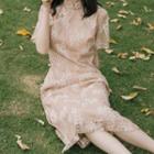 Lace Short-sleeve Slit-side Midi Qipao Dress