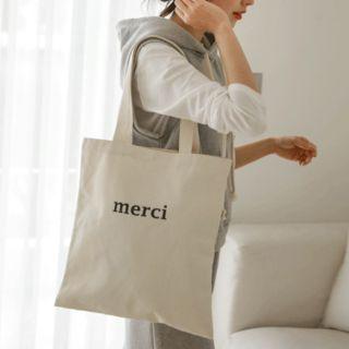 Merci Printed Canvas Shopper Bag Oatmeal - One Size