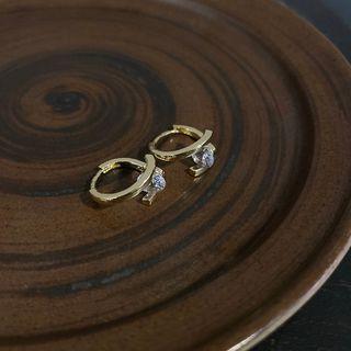 Sterling Silver Rhinestone Mini Hoop Earring 1 Pair - Gold - One Size