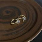 Sterling Silver Rhinestone Mini Hoop Earring 1 Pair - Gold - One Size
