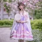 Flower Print Pinafore Dress / Flared-sleeve Blouse / Set