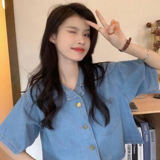 Washed Denim Cropped Top