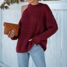 Off-shoulder Long-sleeve Cable-knit T-shirt