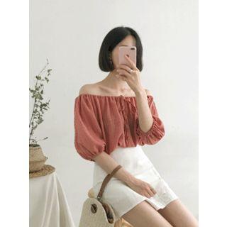 Off-shoulder Puff-sleeve Sheer Blouse