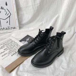 Faux Leather Lace-up Short Chelsea Boots