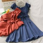 Boatneck Ruffled A-line Dress With Sash In 8 Colors