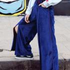 Embroidered Color Block Slit Wide Leg Pants