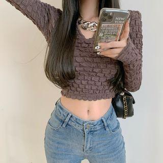 Chain-accent Long-sleeve Slim-fit Top - 3 Colors