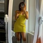 Spaghetti-strap Perforated Knit Minidress