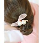 Faux-pearl Bow Inset-wire Hair Tie