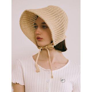 Plain Raffia Bonnet Hat Light Beige - One Size