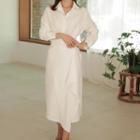 3/4-sleeve Irregular Midi Shirt Dress