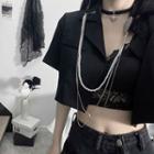 Short-sleeve Cropped Blazer / Heart Chain Brooch