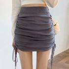 High-waist Drawstring Knit Mini Skirt