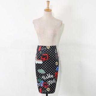 Dotted Floral Pencil Skirt