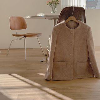Button-up Fuzzy Jacket Brown - One Size