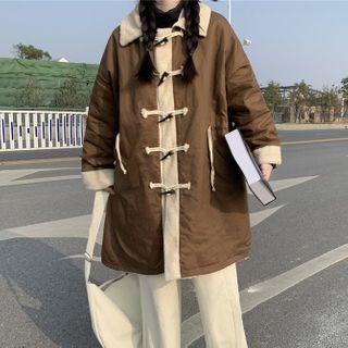 Contrast Trim Midi Duffle Coat Coffee & Light Khaki - One Size