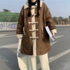 Contrast Trim Midi Duffle Coat Coffee & Light Khaki - One Size