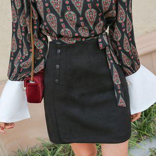 Buttoned Faux-suede Miniskirt
