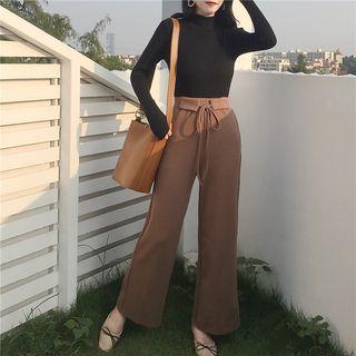 Lace-up Knit Wide-leg Pants