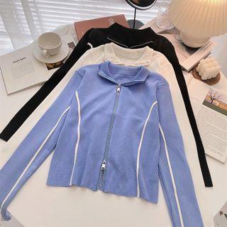 Long-sleeve Zipper Knit Top