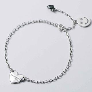 925 Sterling Silver Rhinestone Heart & Smiley Bracelet S925 Silver - As Shown In Figure - One Size