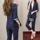 Set: Elbow-sleeve Blouse + Straight-cut Pants