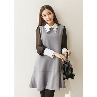 Cuffed Sheer-sleeve Mini Dress