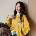 Mock Two-piece Smiley Face Print Pullover Yellow - One Size