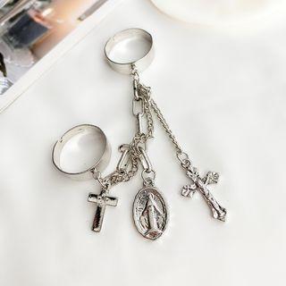 Retro Alloy Cross Chained Open Ring