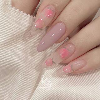 Fruit Print Pointed Faux Nail Tips Pd74 - Cherry Pink - One Size