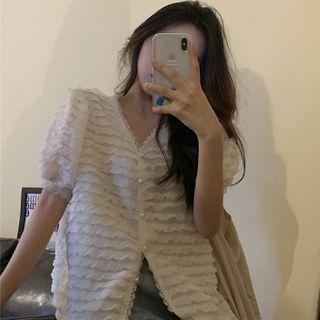 Lace-trim V-neck Shirt As Shown In Figure - One Size