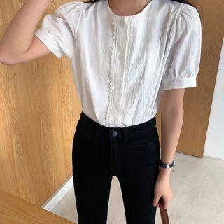 Short-sleeve Linen Blouse White - One Size