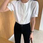 Short-sleeve Linen Blouse White - One Size