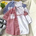 Asymmetrical Short-sleeve Stripe Panel T-shirt