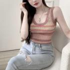 Sleeveless Stripe Slim Fit Tank Top Stripe - Pink - One Size