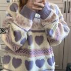Patterned Sweater White & Purple - One Size