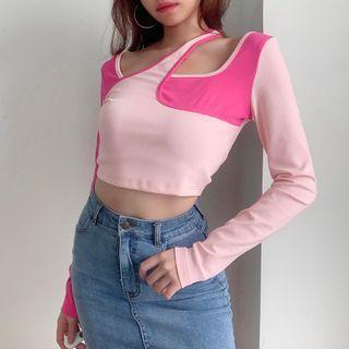 Two-tone Panel Cutout Cropped T-shirt
