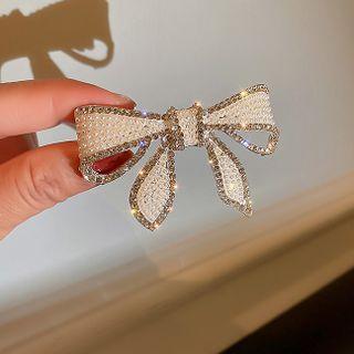 Bow Rhinestone Faux Pearl Hair Clip Silver - One Size