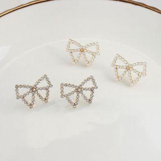 Bow Rhinestone / Faux Pearl Earring