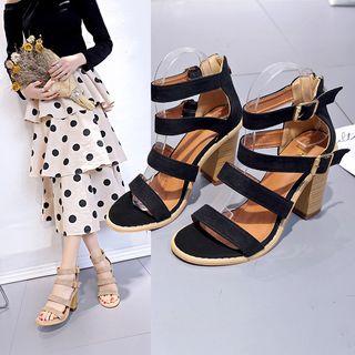 Strappy Buckled Block Heel Sandals