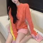 Colorblock Loose-fit Knit Sweater As Figure - One Size