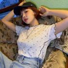 Short-sleeve Floral Top White - One Size