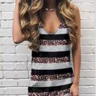 Sleeveless Leopard Print Striped A-line Dress