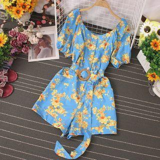 Short-sleeve Floral Wide-leg Romper
