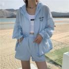 Lettering Print Hooded Zip Jacket / Shorts